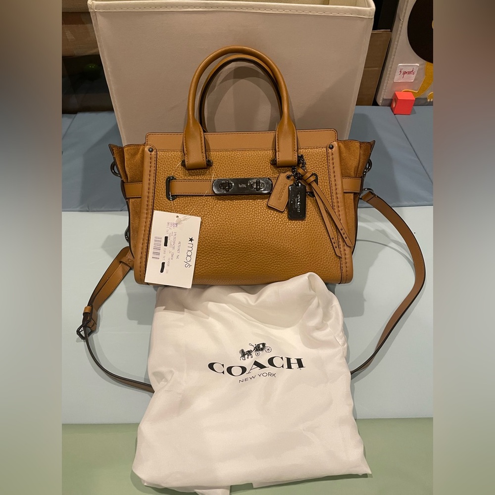New Coach 59505 Mixed Leather Light Saddle Swagger 27 Satchel